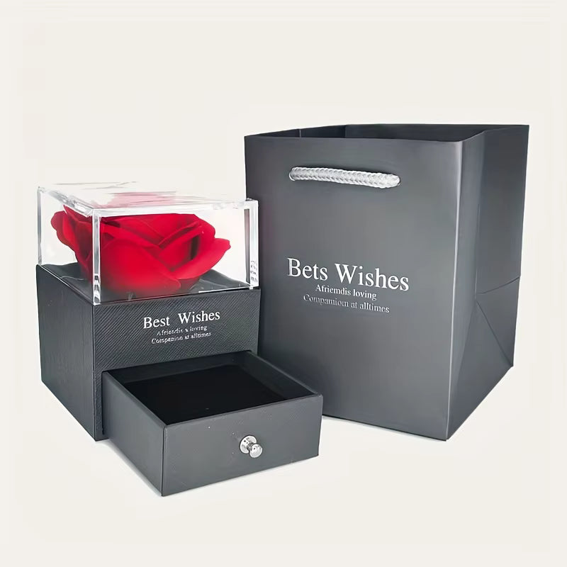 Lyxigt hjärthalsband med ros i presentbox